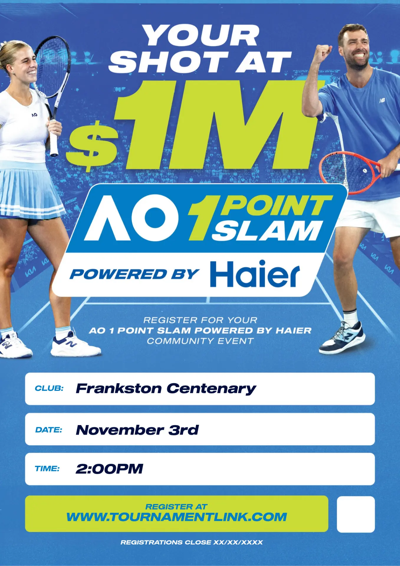 AO 1 Point Slam at Frankston Centenary flyer